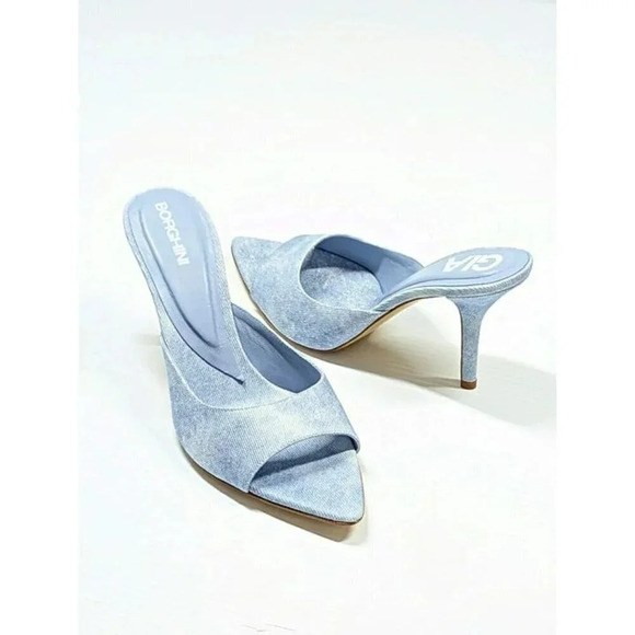 Gia Borghini Perni 04 Women's Denim High Heels Mules Size 38 IT (MSRP $615) - Picture 4 of 10